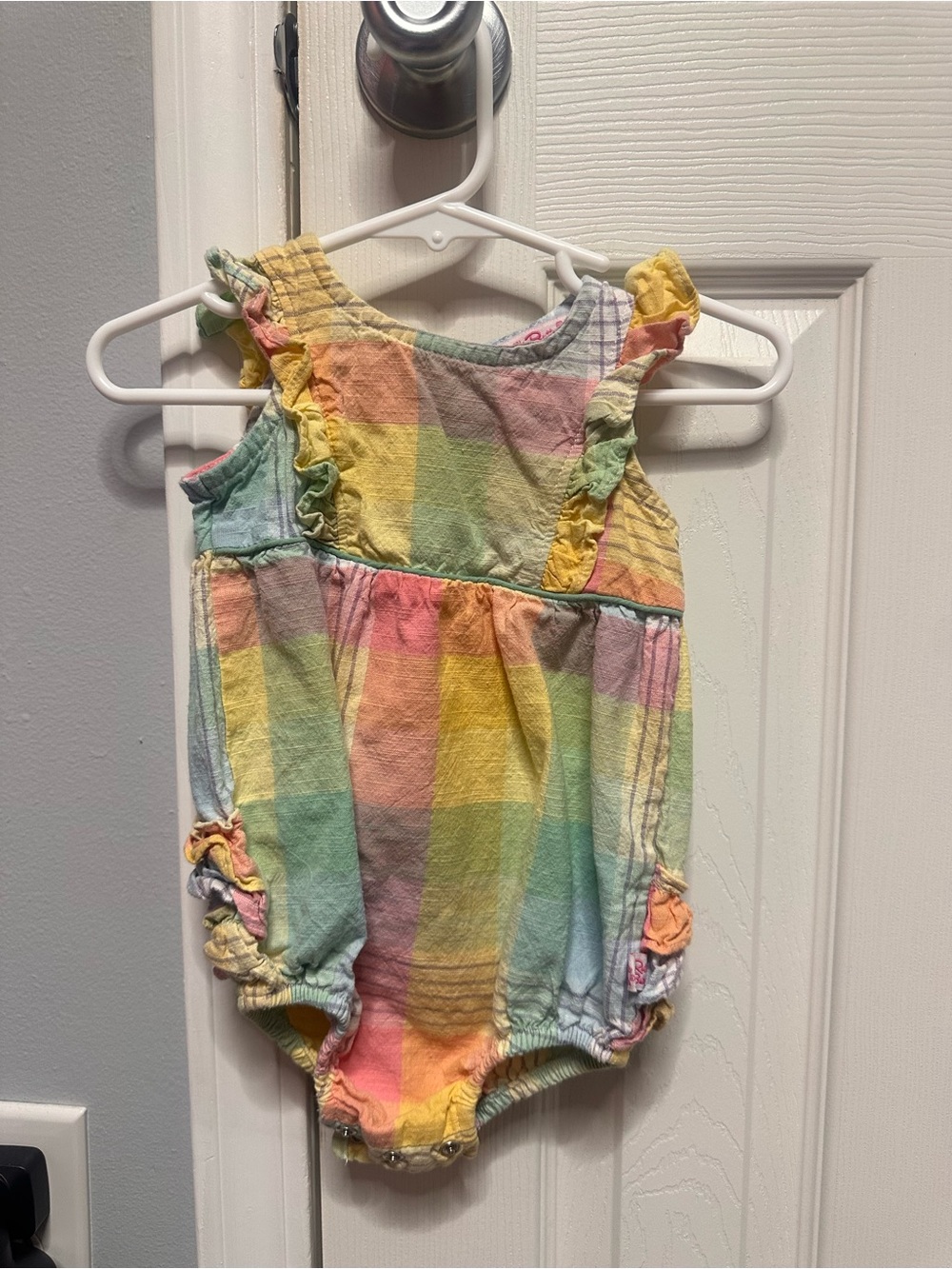 Ruffle Butts Pastel Rainbow Plaid Ruffle-Trim One-Piece